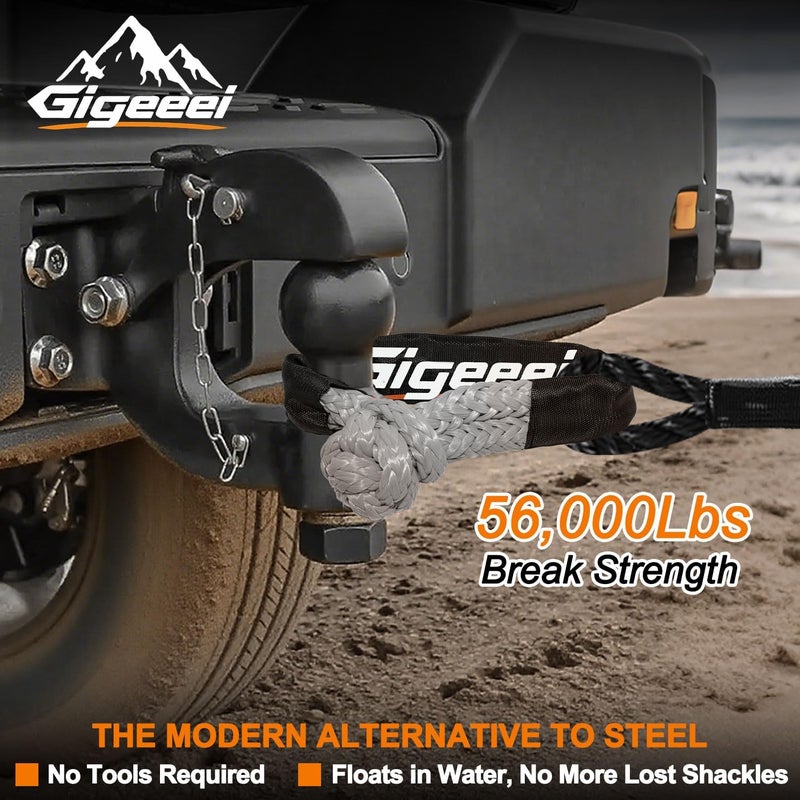 Gigeeei حبال استرداد ناعمة - 1/2 بوصة × 22 بوصة (56,000 رطل) مجموعة حبال استرداد ناعمة لسحب المركبات والونشات في الطرق الوعرة - Image 3
